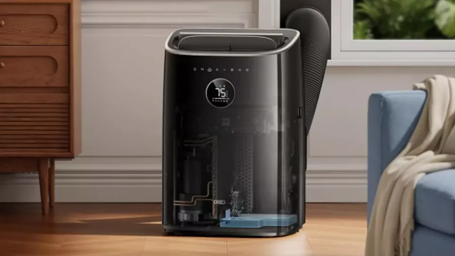 Climatiseur mobile à évaporation automatique des condensats, gaine d'évacuation raccordée